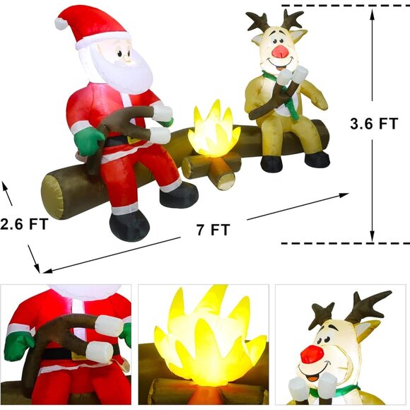 🆕7FT Christmas Inflatable Santa And Reindeer Roasting Marshmal Outdoor Decor - Picture 6 of 10